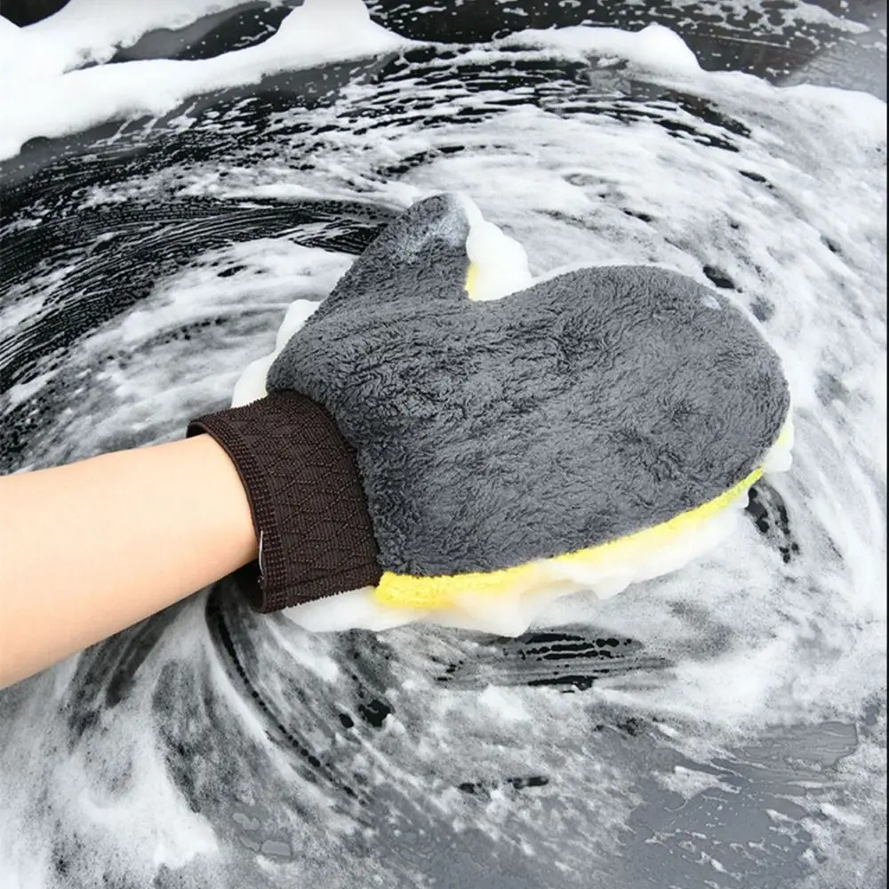 Coral Velvet Car Wash Gloves Soft Thick Chenille Washing Drying Towels Multifunction Double-sided Car Cleaning Brush