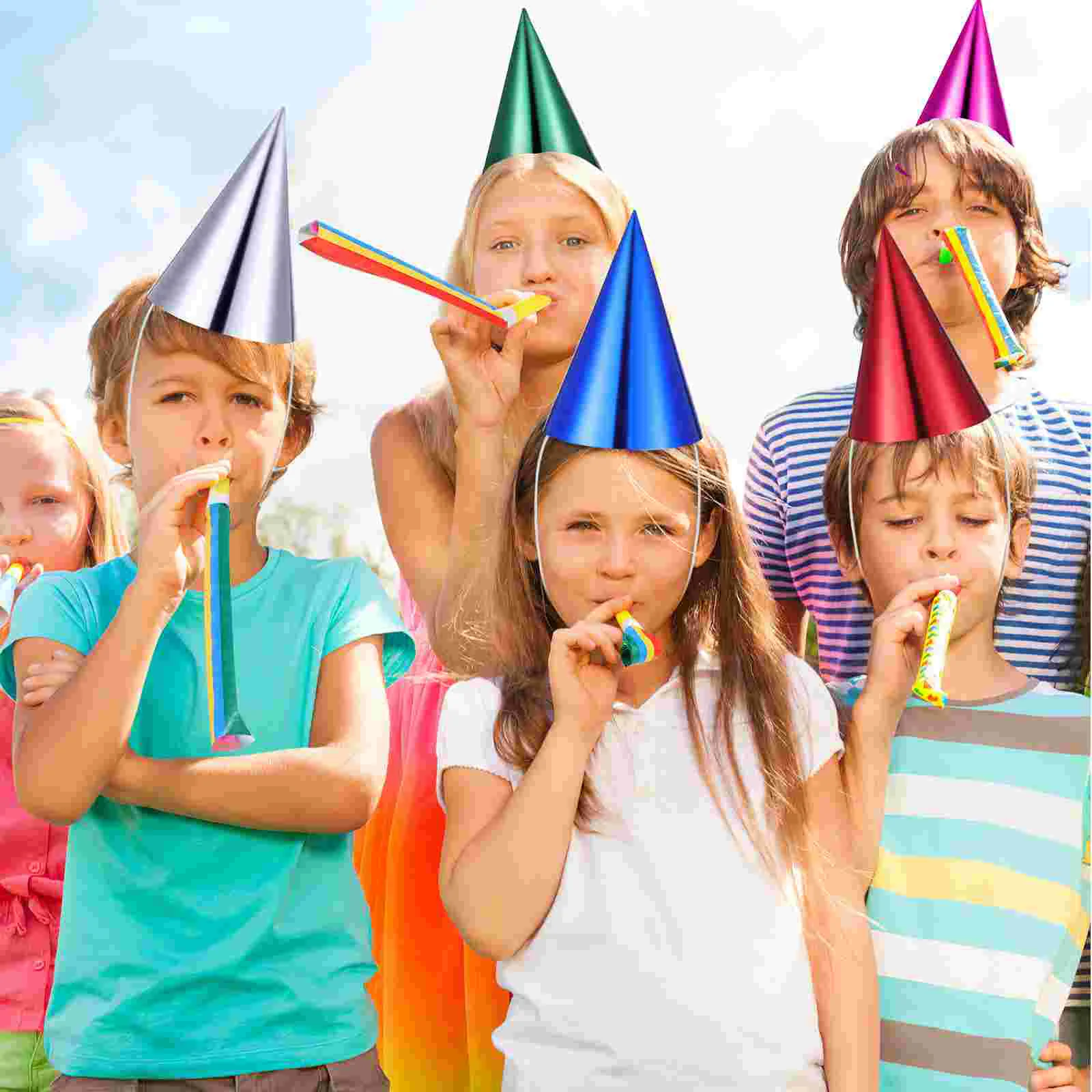 12 Uds. Sombrero de fiesta para niños, sombreros cónicos, gorras, decoraciones coloridas de cumpleaños, suministros decorativos de papel metálico