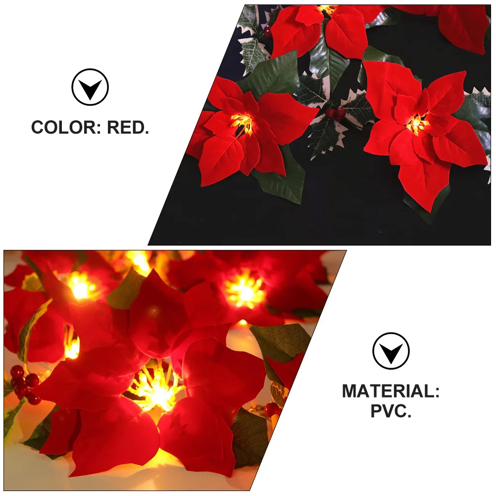1 قطعة عيد الميلاد زهرة حمراء سلسلة أضواء 2 متر عيد الميلاد باب Lintel مصباح ديكور عطلة الإضاءة الدافئة عيد الميلاد سلسلة أضواء