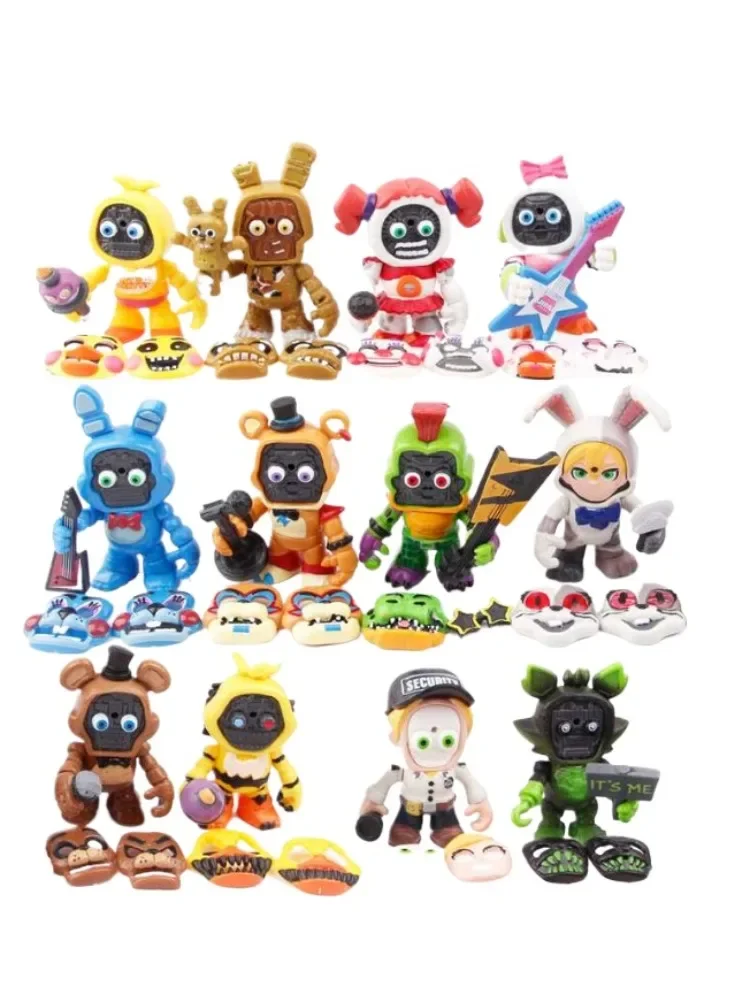 12 stks/set FNAF Figuren Freddy Gezicht Verwisselbare Action Figure Speelgoed - afbeelding 2