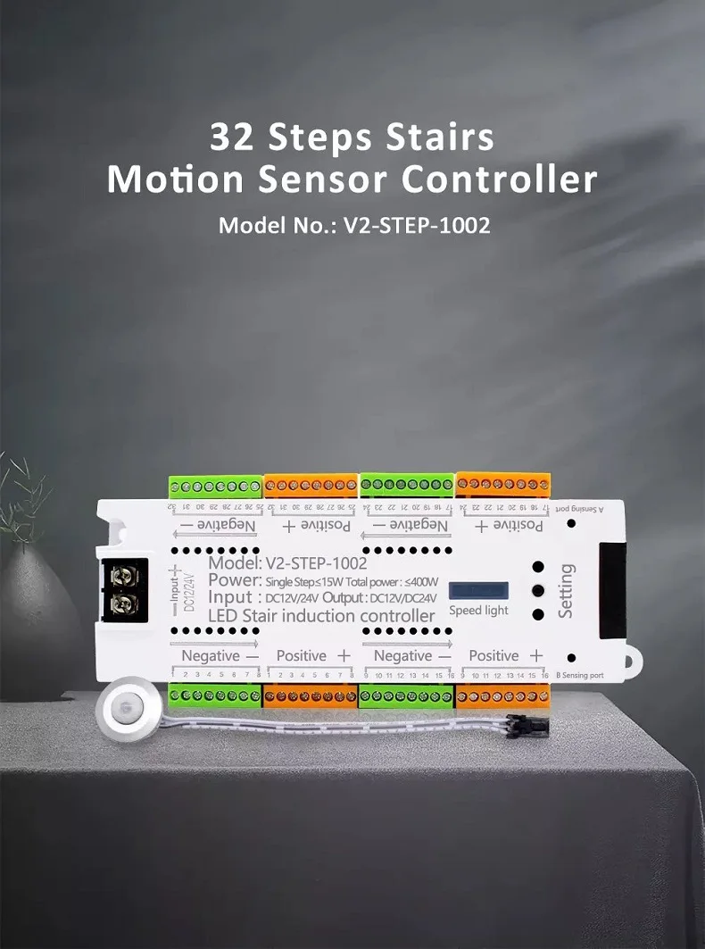 32-Kanal-LED-Treppenbeleuchtung mit PIR-Bewegungssensor-Controller für automatische Treppenstufen-Induktionsstreifen-Steuerungen – Detail 1