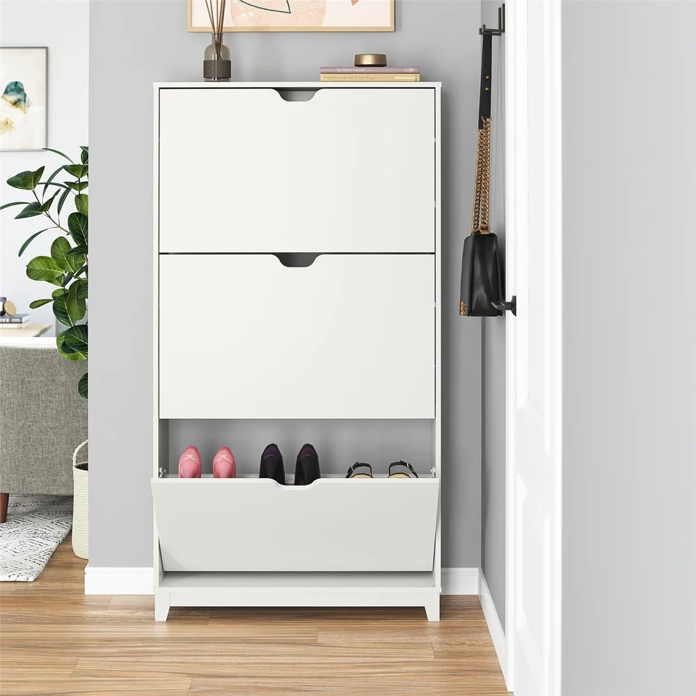 3-Tier Shoe Storage Cabinet Wall Mountable Organizer Durable Powder-Coated Metal Space Saving Entryway Bedroom Shoe Rack