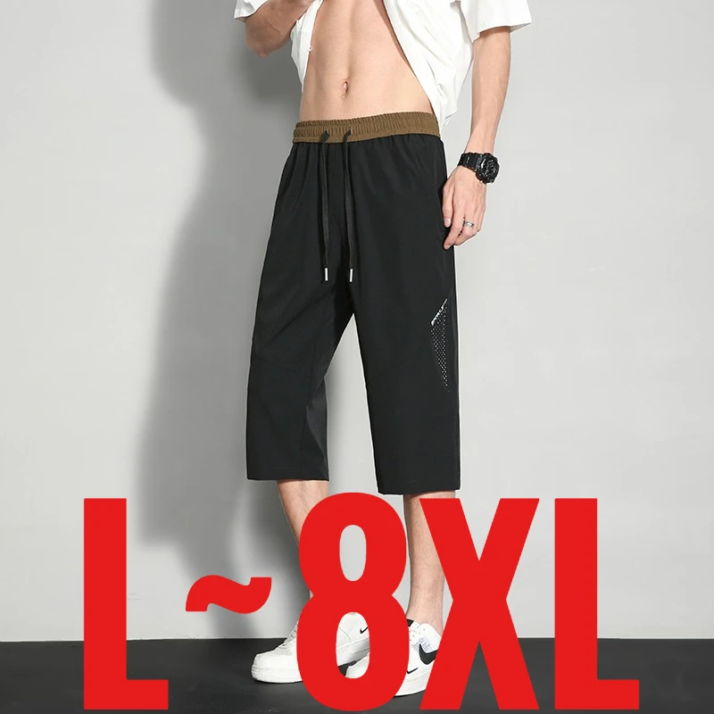 

Plus Size Men's Long Shorts Nylon Quick Dry 3/4 Length Pants Male Summer Breeches Large Big Thin Breathable Bermuda Beach Board