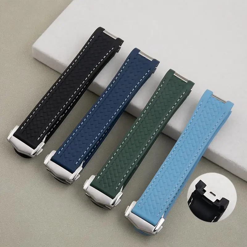 TINTAG 20mm 21mm Soft Fluorous Rubber FKM Watchband For Omega Seamaster AT150 AQUA TERRA 150 Wordtimer Wristband Folding Buckle