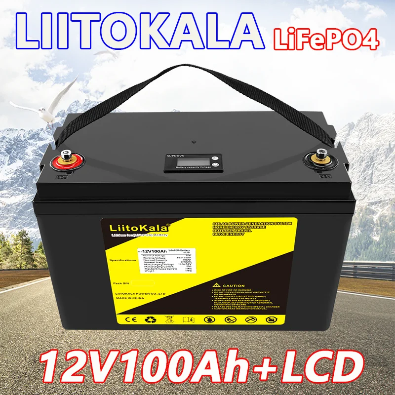 LiitoKala 12V60Ah/100Ah/120Ah/150Ah/200Ah/300Ah LiFePo4 Battery Pack for 4S 12.8V RV Boat Motors Inverter Solar Powerlar Wind