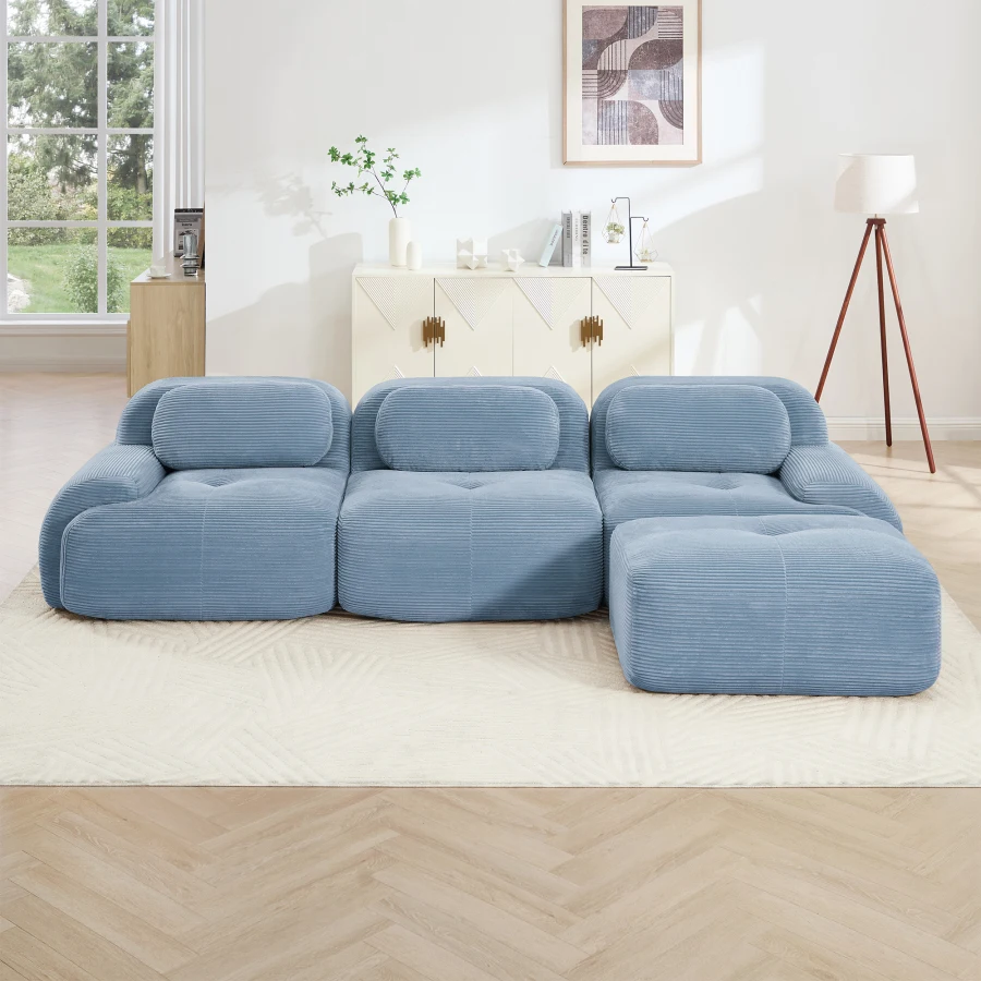 L-shaped modular sofa no assembly ergonomic design pet-friendly luxuryCorduroy Fabric fabric extra-wide curved armrests 32D hig