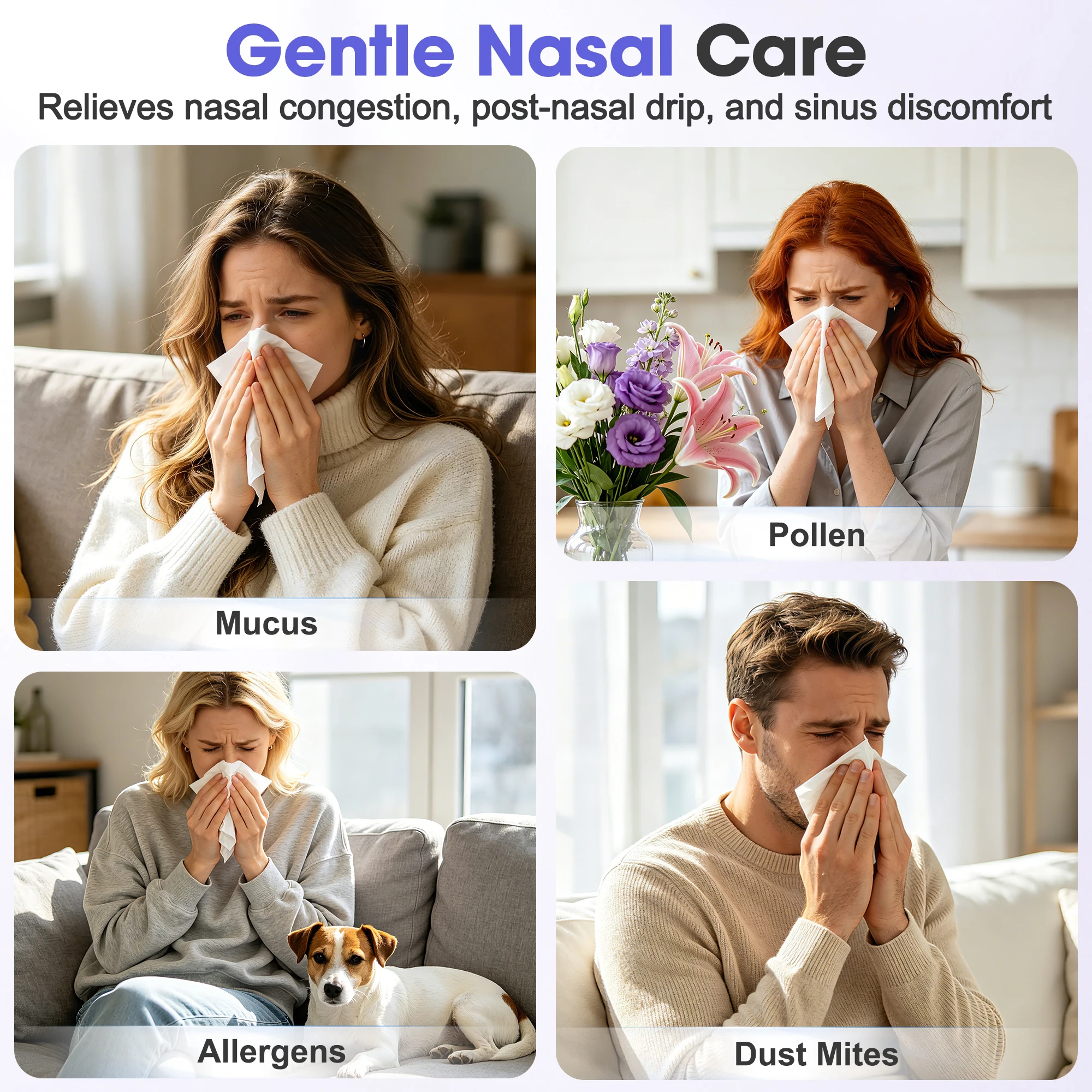 Nasal Irrigation System Food-Grade Sinus Rinse Machine with Water Tank 2 Pressure Modes Nose Cleaner for Sinus Allergy Relief