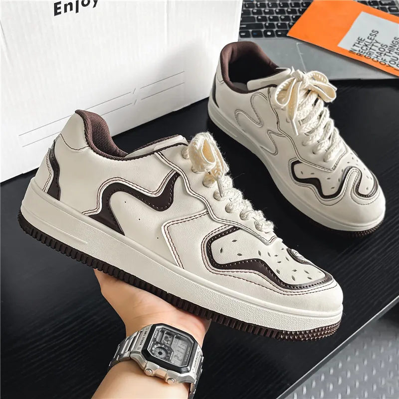 Men\'s Autumn Black White Personalized Casual Shoes Thick Soled Sports Shoes for Men Trendy Couple Shoes Skate Shoes Pantshoes