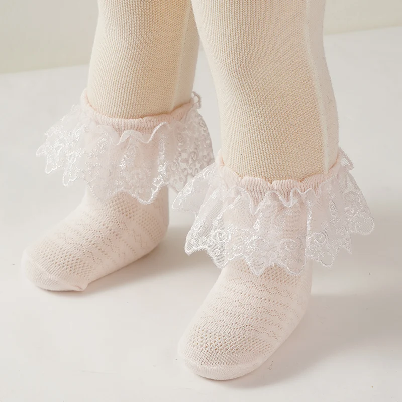 

3 Pairs/Set Girls Sweet And Cute Princess Style Lace Socks Baby Breathable Mesh Socks Soft And Comfortable Children's Socks