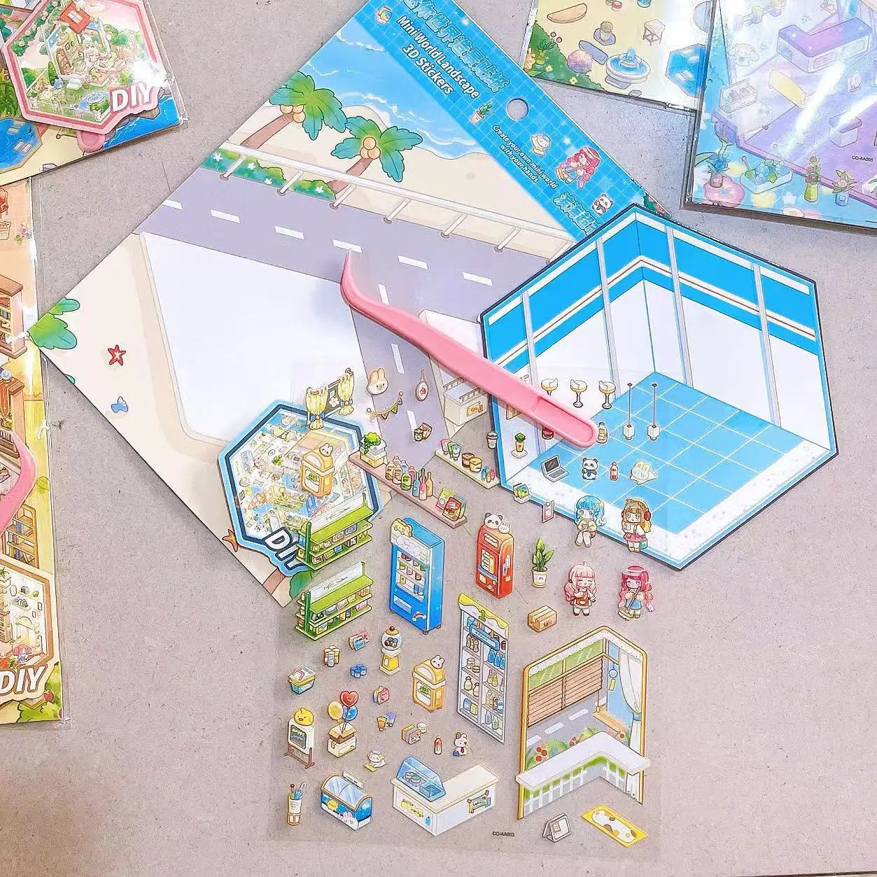 Mini mundo DIY pegatina de paisaje de dibujos animados bolsillo escena de cabina 3D apilamiento pegado regalo de cumpleaños de Navidad para chico