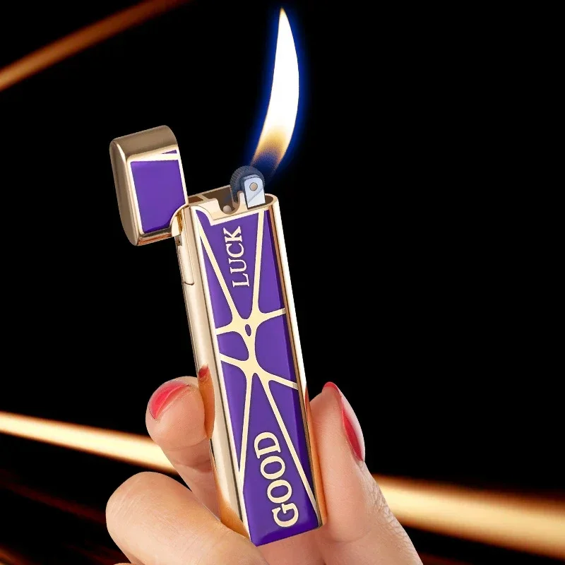 Mini Printing Inflatable Lighter Open Flame Metal Grinding Wheel Fashion Ultra-thin Portable Smoking Set Festival Gift Lighter