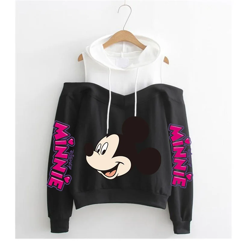 Bluza z kapturem z odkrytymi ramionami 90s Y2k gotyckie bluzy minnie bluza z kapturem myszka mickey bluza ubrania topy bluza odzież dziewczyny