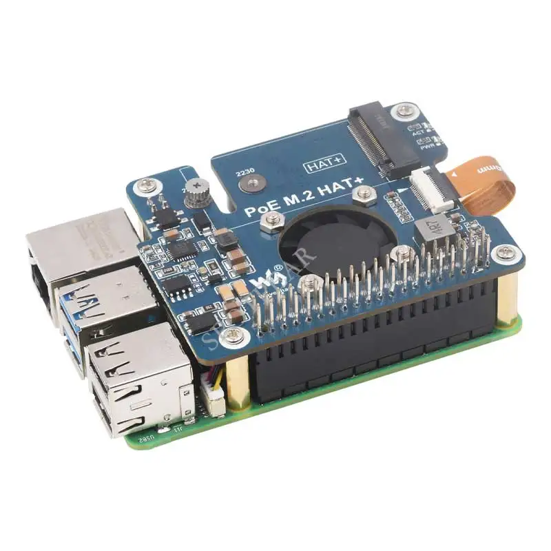 Topi PoE Raspberry Pi 5, Mendukung Adaptor PCIe Ke M.2 Dengan Fungsi PoE dan Solid State Drive M.2 Protokol NVMe