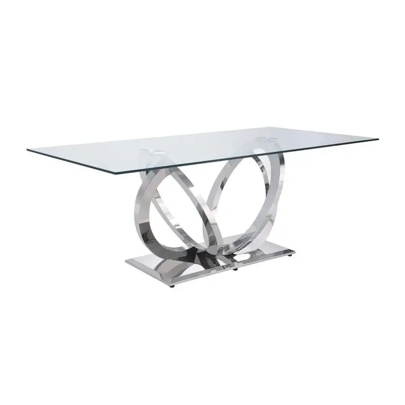 

Clear Glass Top Mirrored Silver Finish Dining Table