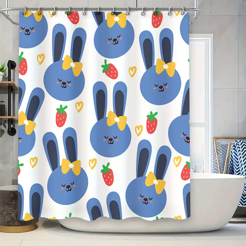 

Очаровательная занавеска для душа с синим кроликом, декор для ванной комнаты, детский мультяшный дизайн, водонепроницаемая ткань для домашних ванных комнат