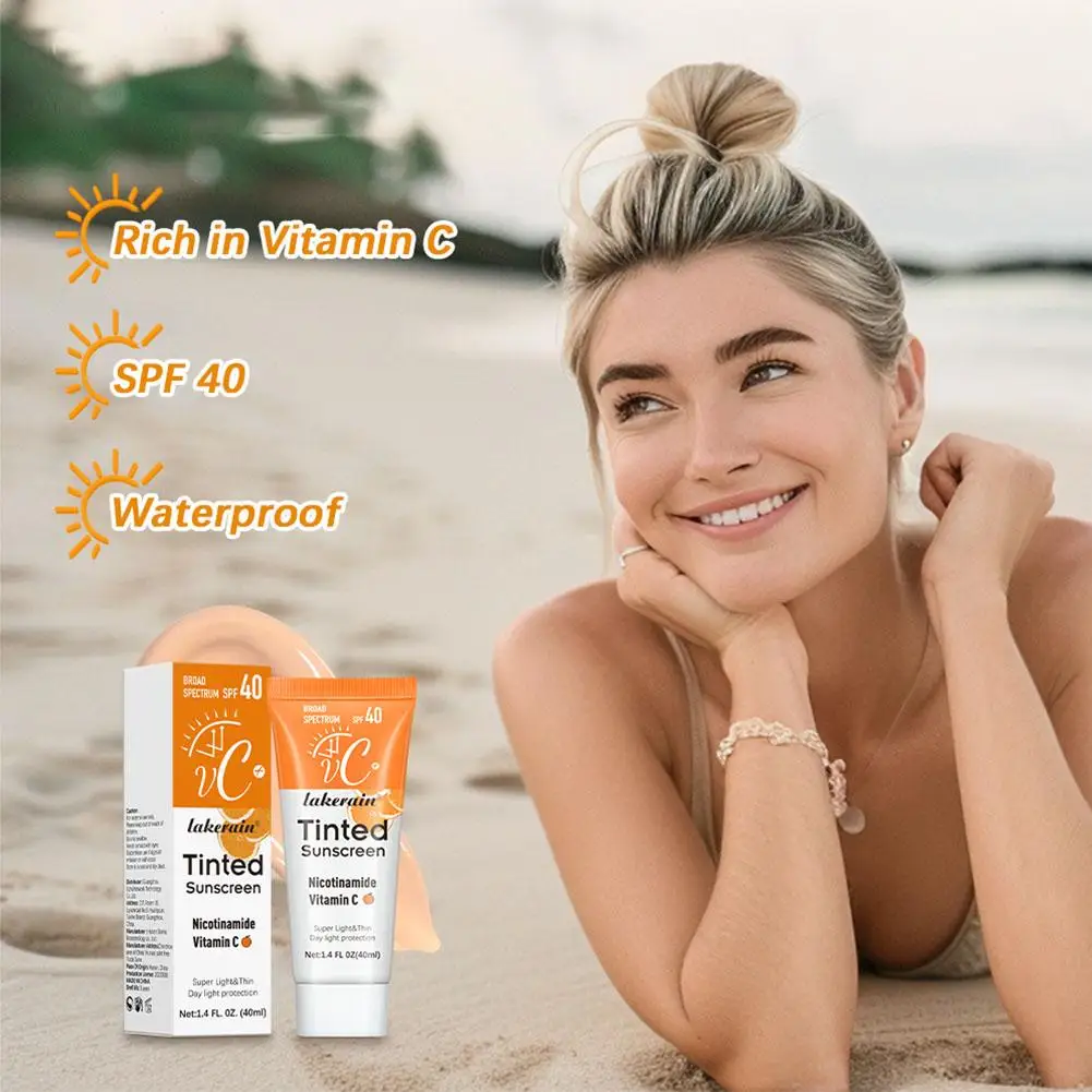 Tinted Sunscreen Vitamin C With SPF 40 Hydrating Mineral Oxide & Sunscreen Glow Protectio Titanium Zinc Dioxide Healthy UV Z7I4