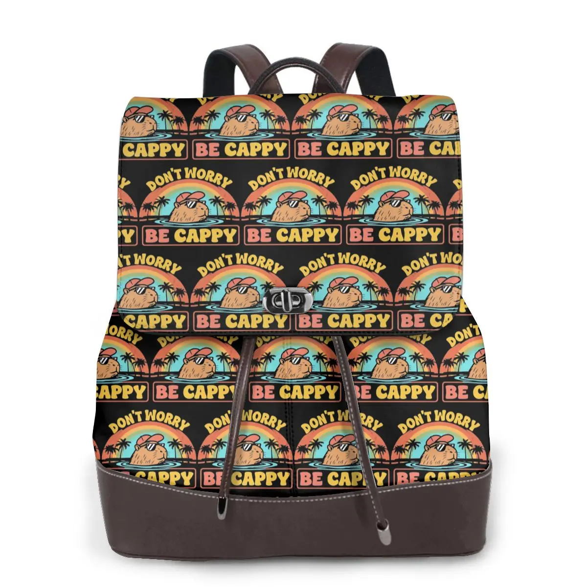 Embrace The Capybara Craze Don't Worry Be Cappy Bookbag Sacs d'école pour étudiants Sac à dos de randonnée et de voyage pour femmes Derma Backpack