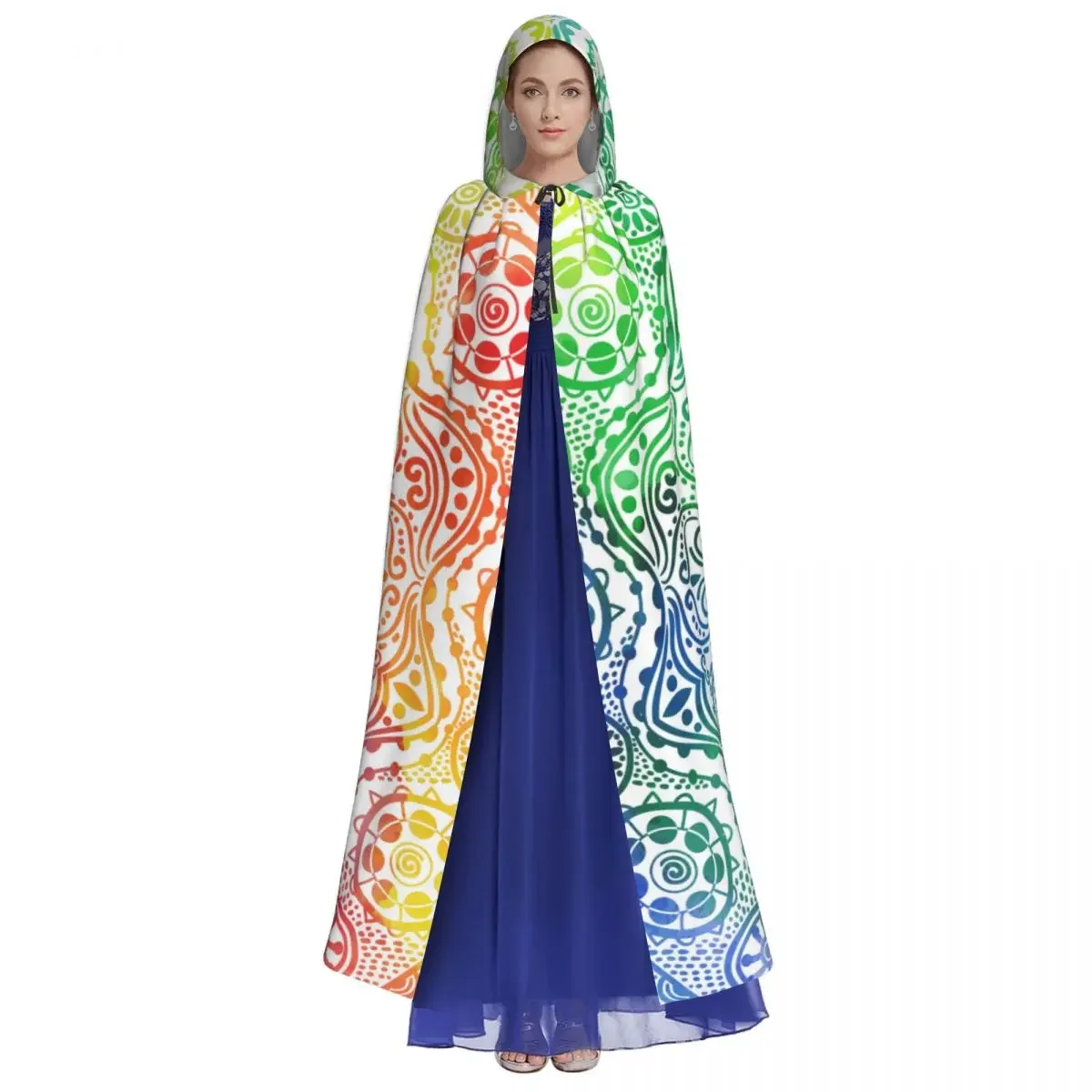 Colorful Mandala Flower Adult  Cape Hooded Medieval Costume Vampire Elf Purim Carnival Party