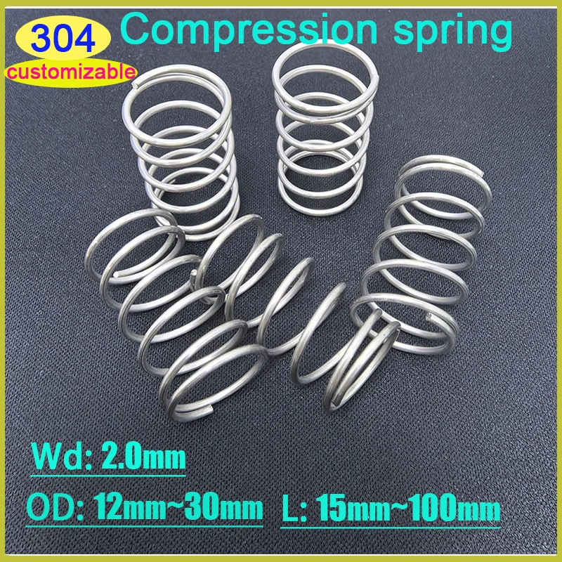 304 Strong Spring Steel Pressure Compression Spring Shock Absorption Return Spring, Wire Diameter 2.0mm, Od：12-30mm, L:15-100mm