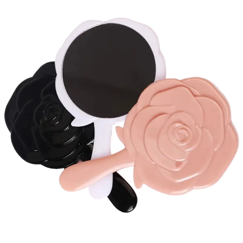 Handheld Vanity Mirror para meninas, 3D Stereo, retro Rose Flower Shape, maquiagem cosmética, espelho de mão, espelho compacto, presentes de aniversário