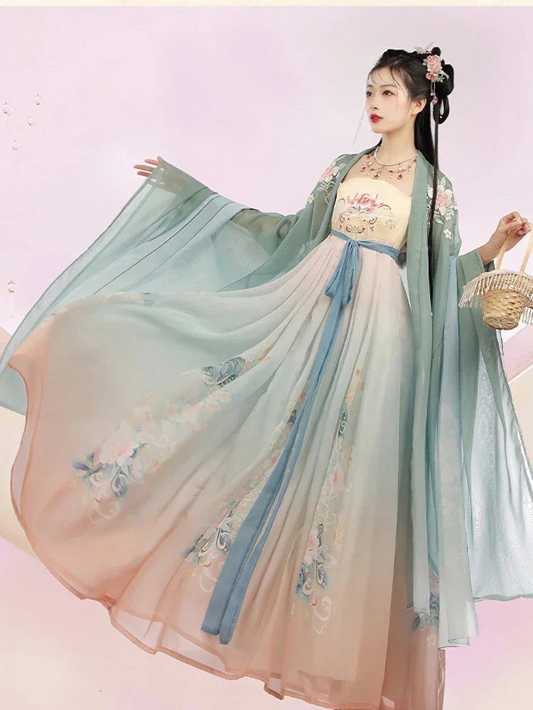 

Ancient Chiffon Kimono Hanfu Dress Summer Tang Embroidery Chinese Style Traditional Cosplay Skirt Suit Dresses Costume Clothes