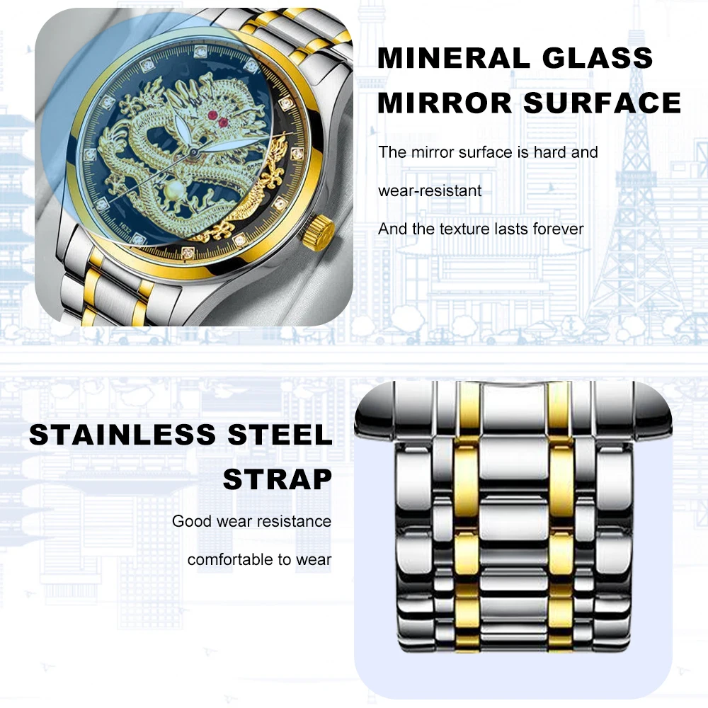 Orologio da uomo al quarzo drago Sunlifex orologio da lavoro in pelle