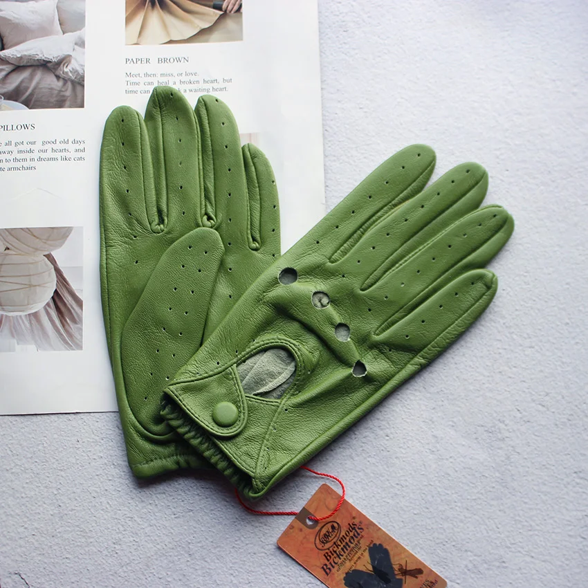 Women's Summer Full Finger Leather Gloves Breathable Single-Layer Sheepskin Fashionable Short Motorcycle Riding Gloves