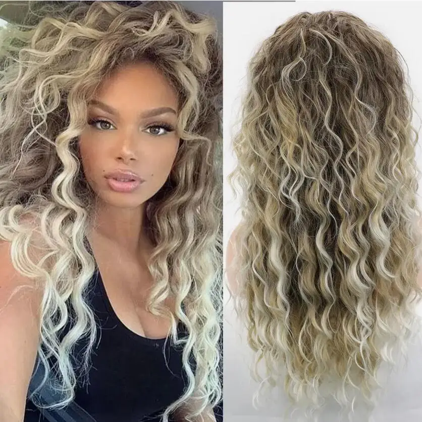 Long Curly Wavy Wig Ash Blonde Wigs for Women Brown Blonde Curly Wig Loose Wave