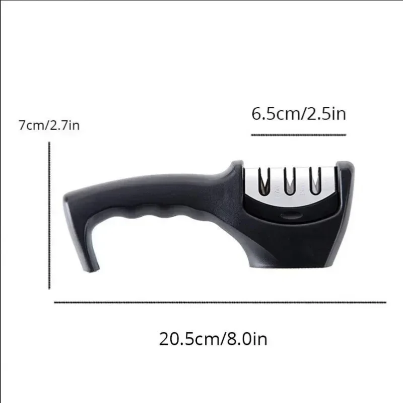 1pc Black 3 Stages Knife Sharpener Handheld Non Slip Base Tool for Kitchen Knives Easy Sharpening for Home Use Handheld Three