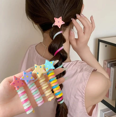 Colourful Stars Braided Hair Headropes Kids Cartoon Telephone Wire Hairties Ponytail Bubble Braid Hairrope Headpiece Accessories