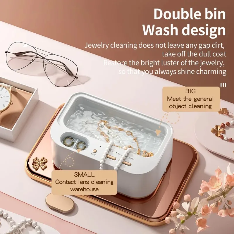 เครื่องทำความสะอาดอัลตราโซนิก 48 กิโลเฮิร์ตซ์ พร้อมถังคู่ ระบบทำความสะอาดแบบสั่นสะเทือนเต็มรูปแบบ สำหรับเครื่องประดับ ตั้งเวลาได้ สำหรับใช้ในครัวเรือน