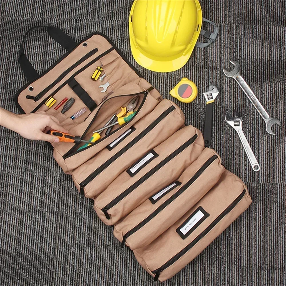 

Portable 5 Tool Screwdriver Pouches Insert Pouch Electrician Roll UP Tool Bag WithTool Organizer for Automotive Tool Bag