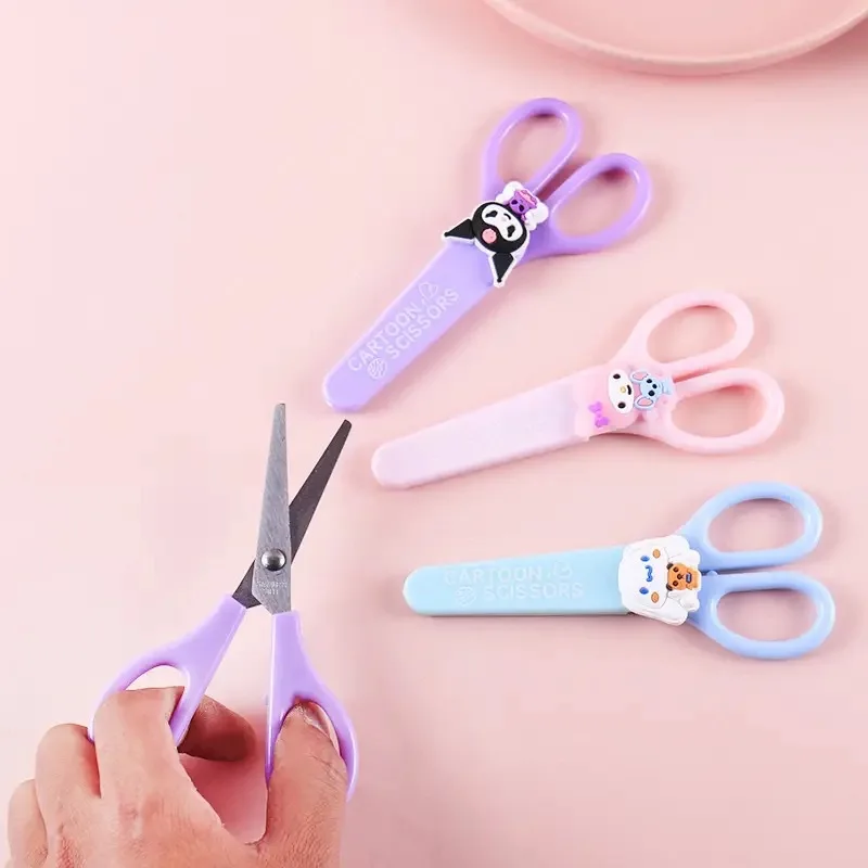 Sanrio Kuromi Cinnamoroll Melody Hand Made Scissors Kawaii Children Safety Silicone Shell Kid Stationery School Supplies Gift