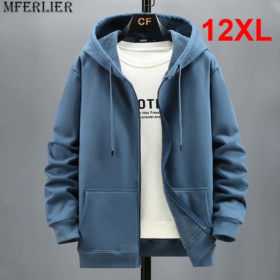 

Plus Size 10XL 12XL Hoodie Men Autumn Winter Fleece Hoodies Solid Color Jacket Hoodies Big Size 12XL Blue Black Red Grey