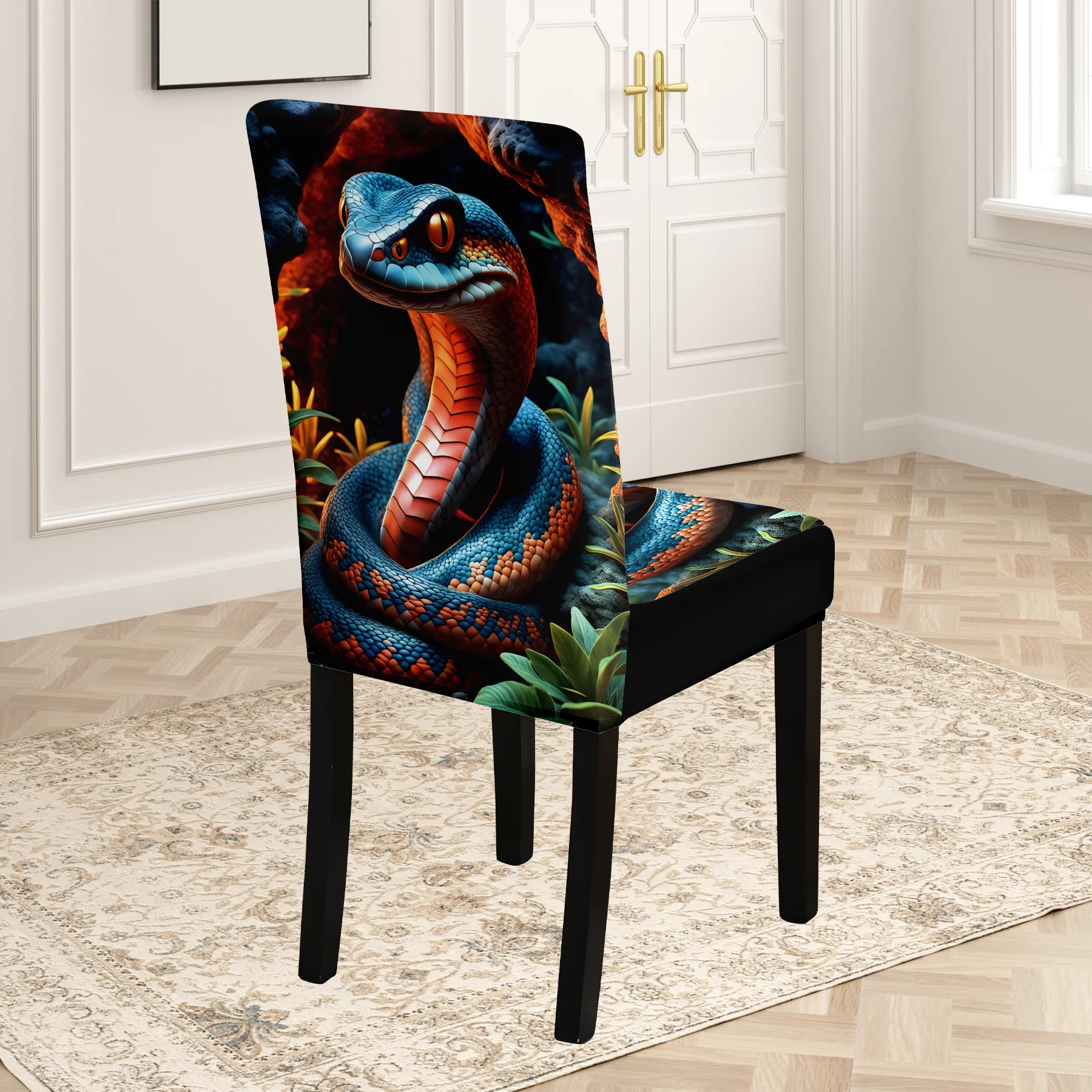 2D 2026 New Elastic All - inclusive Chair Cover, with Vivid Fire Snake Print, Washable & Fade - resistant