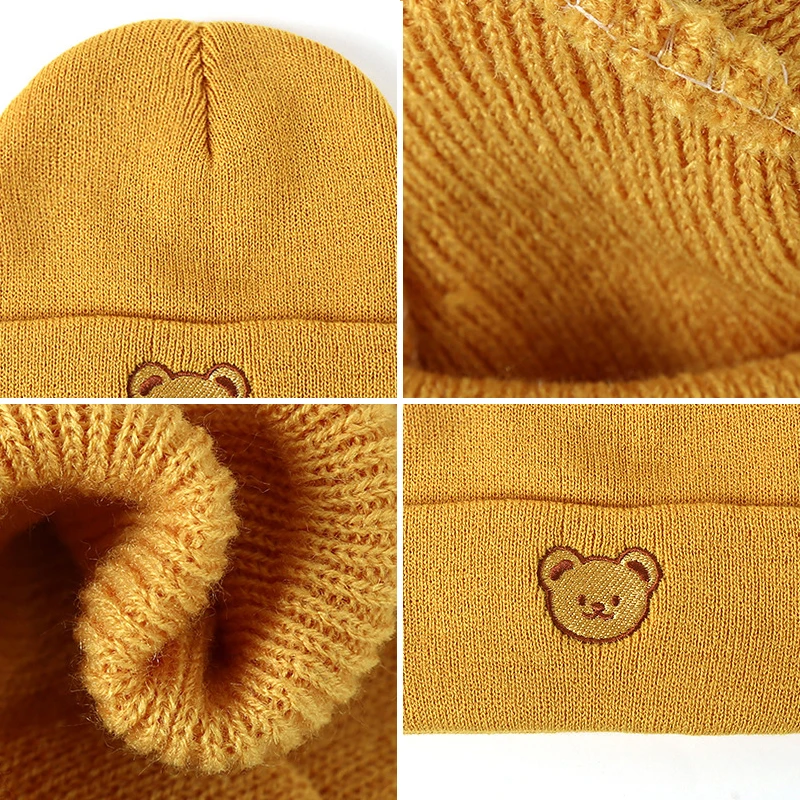 Korean Cartoon Bear Baby Hat Winter Warm Knitted Baby Boys Girls Cap Beanies Soft Solid Color Infant Toddler Hat Bonnet