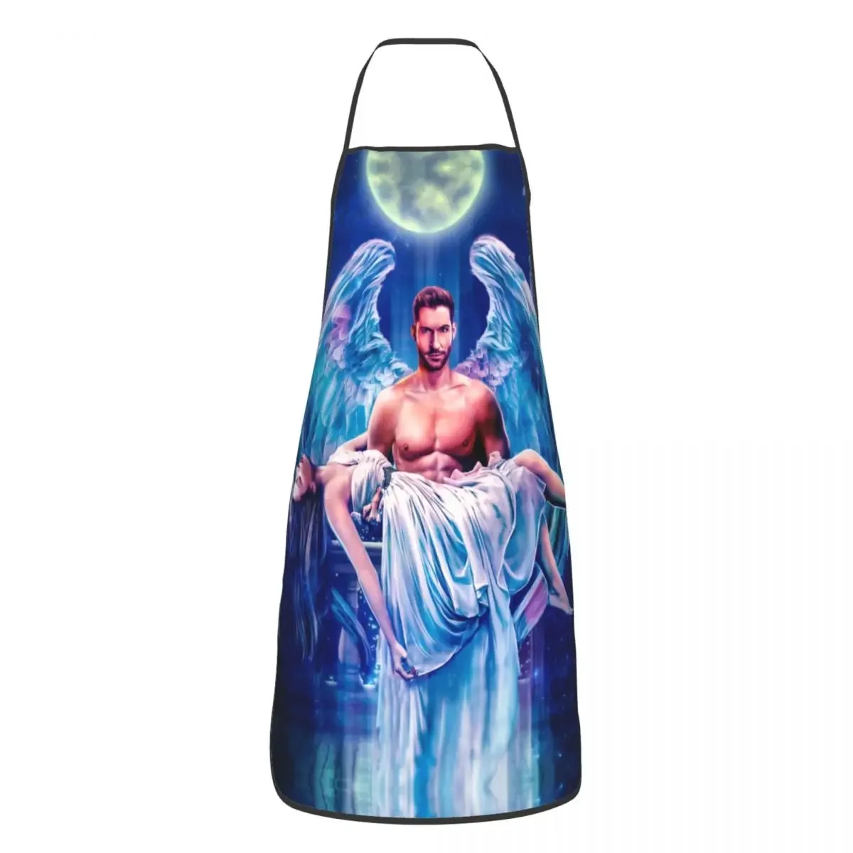 Unisex Lucifer Fantasy Wings Bib Apron Adult Women Men Chef Tablier Cuisine for Cooking Kitchen TV Show Painting