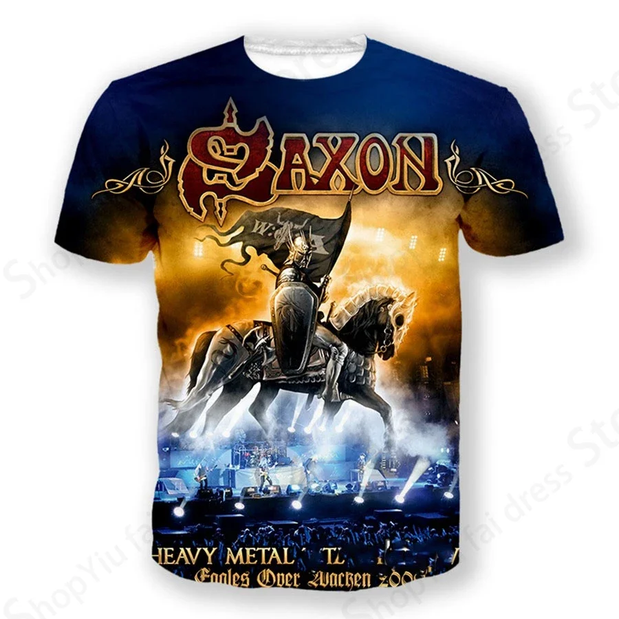 Saxon 3D Print Sport Quick-dry Breathable Men T-shirt Hip-hop Heavy Metal Punk Rock Band Street Casual Fashion Short-sleeve Top
