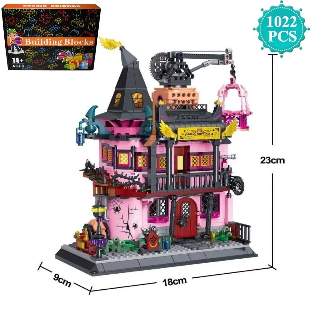 Creatieve Magische Laboratorium Kasteel Winkel Bouwstenen Architectuur Spookhuis Model Monteer Baksteen Speelgoed Halloween Cadeau - afbeelding 1