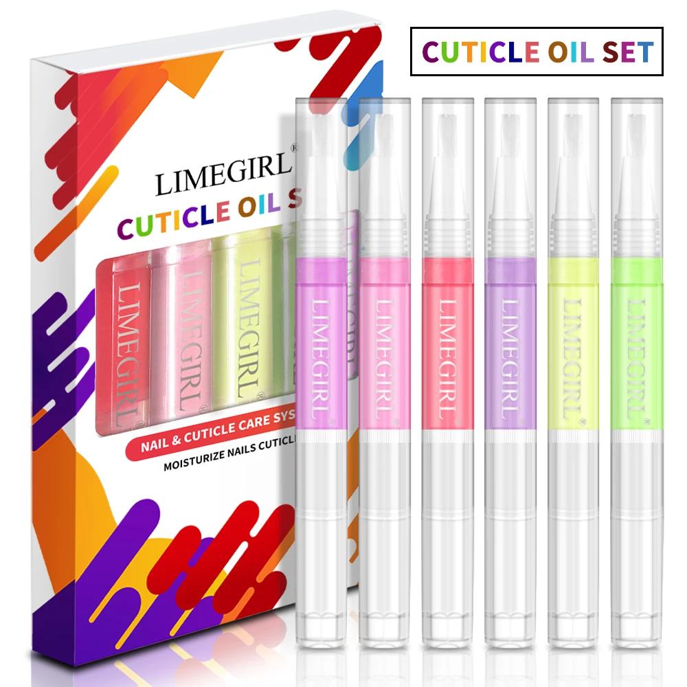 

Limegirl, 6 шт., масло для кутикулы, питательное масло для ухода за ногтями, ручка, подарочная коробка, набор для питания ногтей, масло для омертвевшей кожи, трещины, набор продуктов для ухода