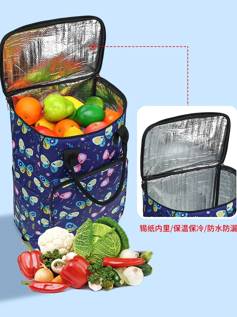 Large-capacity Grocery Shopping Cart Household Trolley Shopping Trolley Universal Wheel Folding Portable Shopping Bag