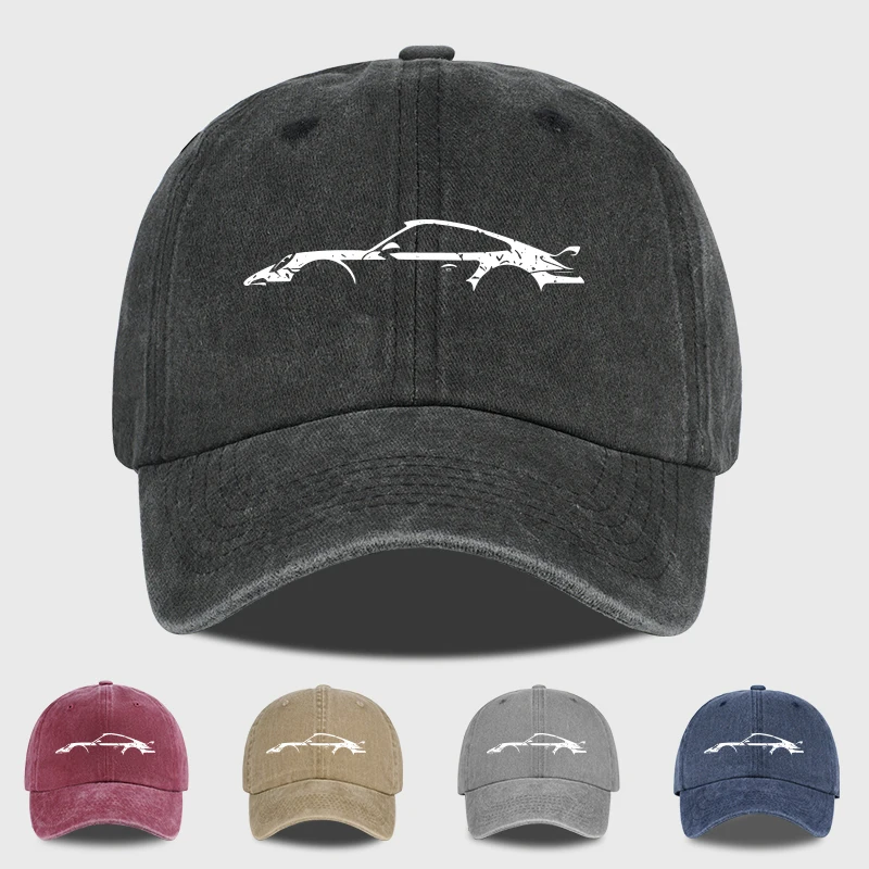 Classic Sports Car Silhouette Baseball Cap Men Retro Washed Cotton Adjustable Dad Hat Casual Automotive Sun Hat