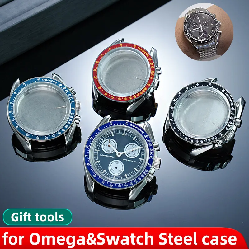 42mm Stainless Steel Watch Case For OMEGA X SWATCH Joint MoonSwatch Metal Shell With Glass, Scale Ring, Back Cover, Waterproof R