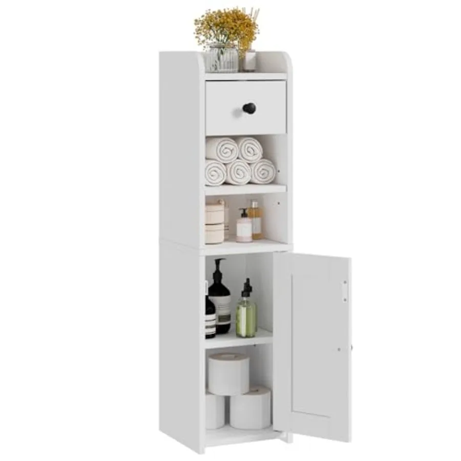 

Small Bathroom Storage Cabinet, Narrow Toilet Paper Holder, Corner Floor Cabinet with Doors and Drawer for Small Space, Adjusta