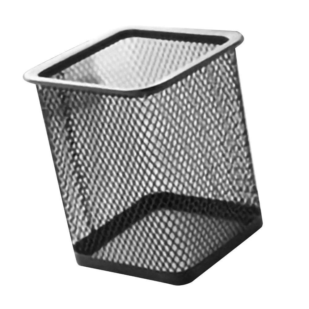 2 pcs Metal Pen Holder Square Shape Solid Structure Desktop Organizer Smooth Surface Stable Base Square Storage Tube