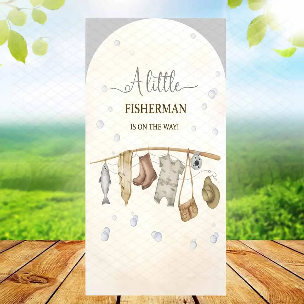 Little Fisherman Arch U Shape Party Backdrop Elastic Cover Photography Baby Shower Kids Birthday Customizable Background Banner