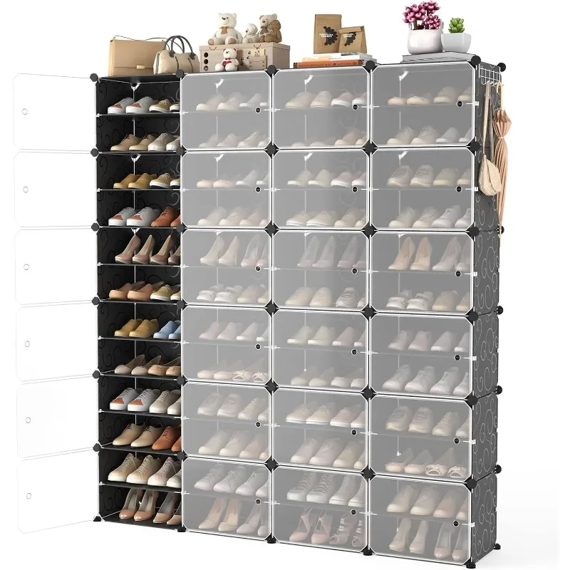 Portable Shoe Rack Organizer with Door,Shoe Storage Cabinet Easy Assembly,Plastic,Adjustable,Stackable Detachable Free Standing