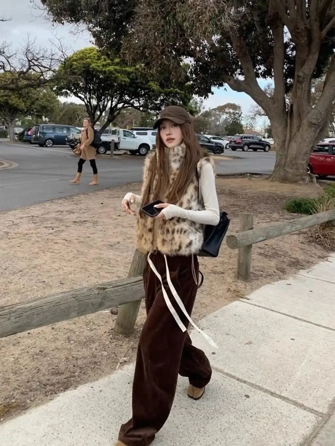 인조 모피 지퍼 재킷 조끼 여성용 데미 시즌 프리미엄 심플 모던 울 텐더 중간 길이 퍼리 빈티지 미니멀리스트 편안함