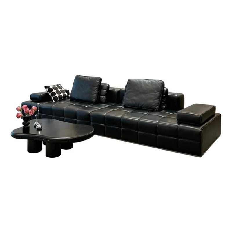 

Leather sofa combination first layer cowhide living room large flat villa leather straight row sofa