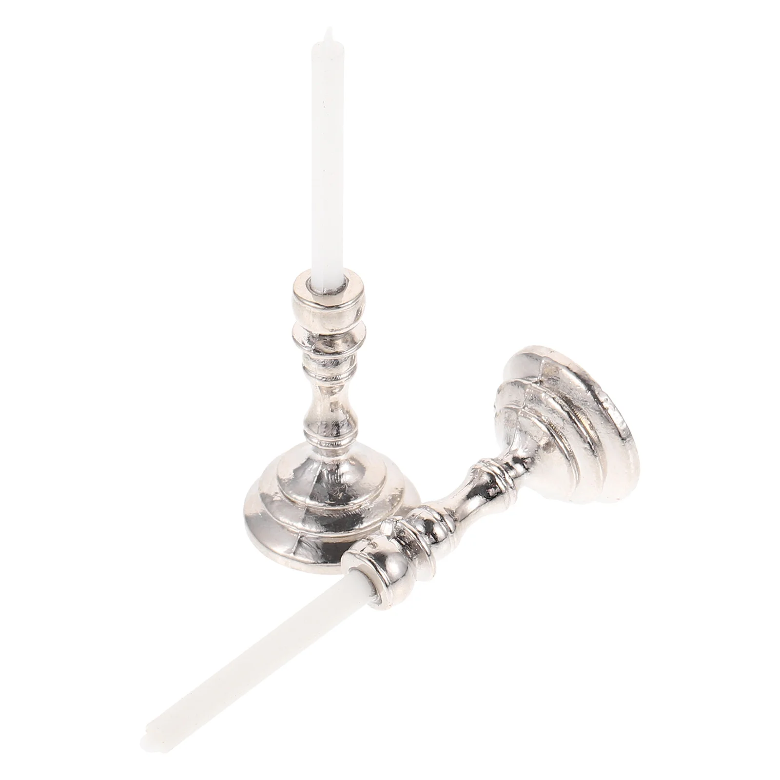 

2 Pcs Dollhouse Candles Miniature Decor Children Toy Kid Christmas Stand Ferroalloy Holders Candlesticks Accessories